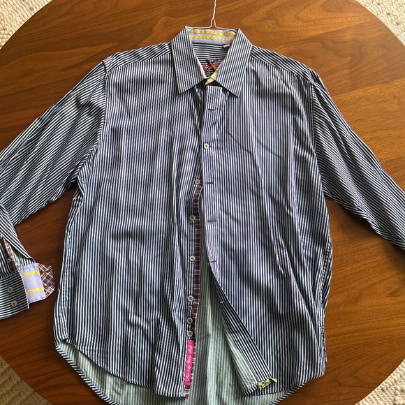 Men's Robert Graham Button Down Shirt, XL, Vertical Purple/Green Stripe - Picture 1 of 6